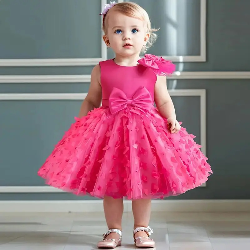 Baby Girls 1st Birthday Baptism Dress Princess Wedding Kids Party Dresses for Girl Lace Christening 3D Butterfly Mesh Gown 250311