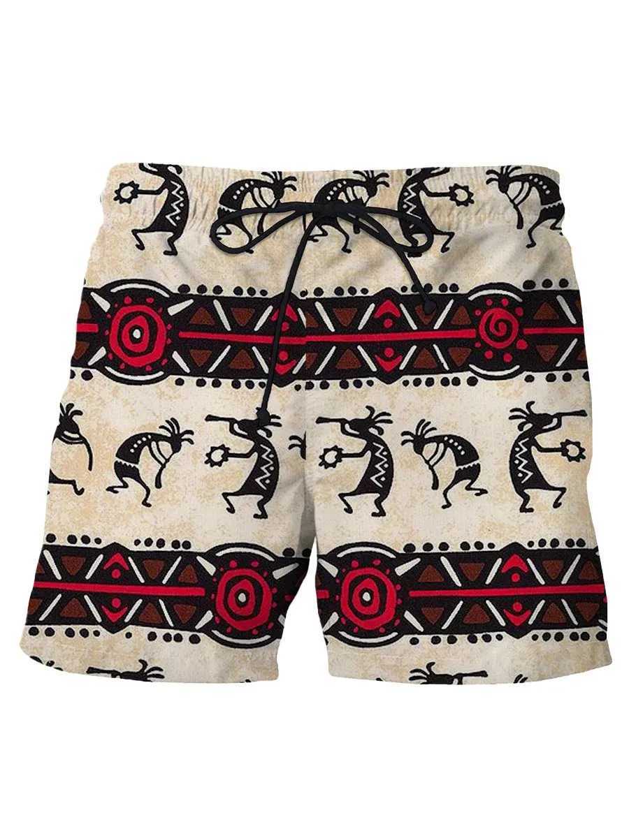 Men's Shorts Summer New Mens Shorts Swimming Pants Drawstring Retro Fashion Print Holiday Beach Holiday Hawaiian Micro Elastic Shorts z250219