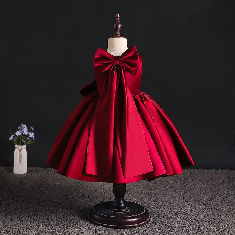 Customized Flower Baby Girls Wedding Birthday Bownot Dresses Clothing Toddler Kids Princess Party Ball Holy Communion Gown 250219