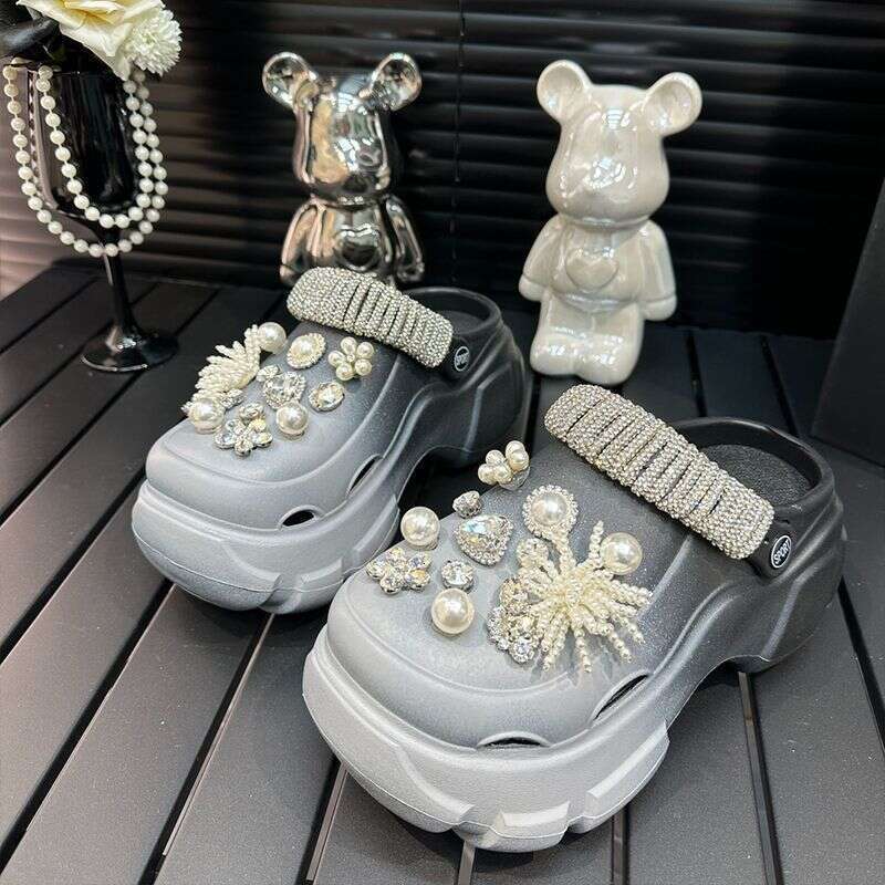 Advanced fashionable outerwear with thick sole and increased height, beach sandals for women, summer rhie fairy style toe hole shoes
