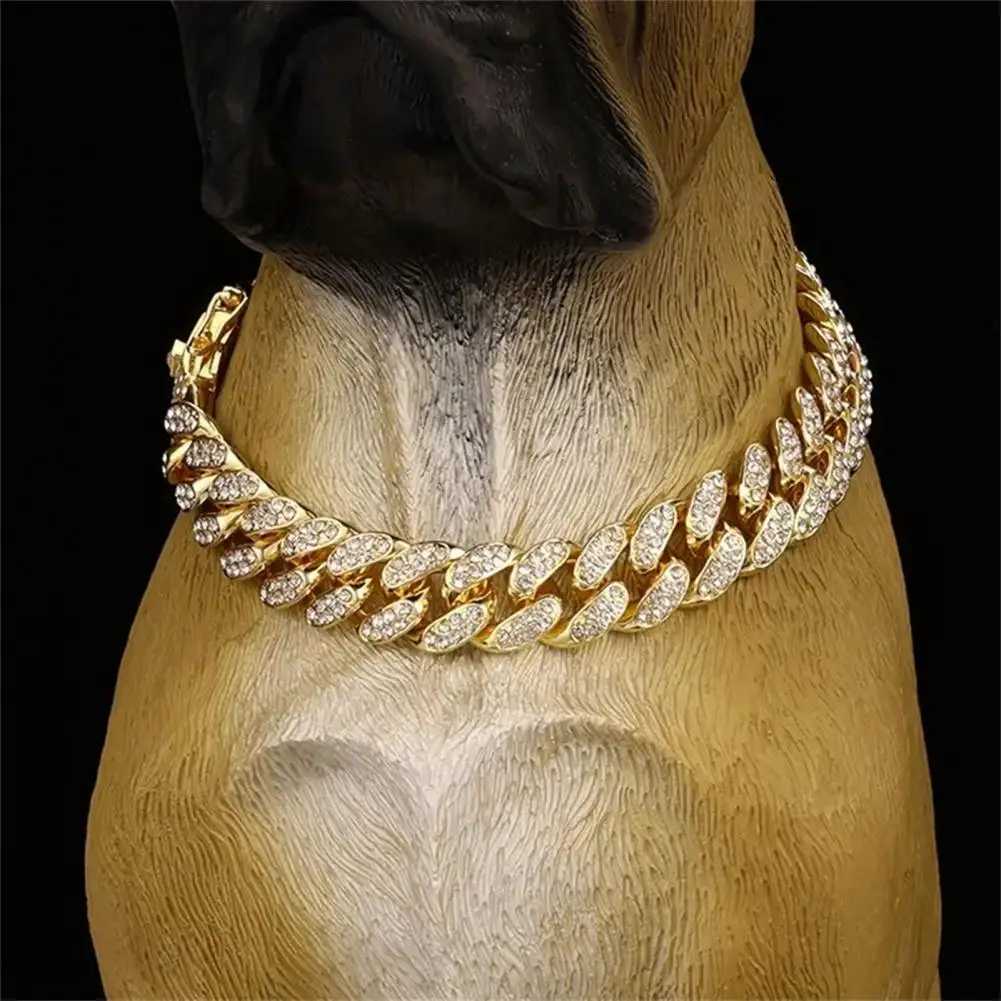 A sparkling rhinestone chain necklace suitable for small and medium-sized dogs metal cat necklaces and gold chain pet jewelry accessories W250219