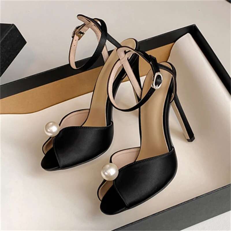 Fashion String Bead Peep Toe Woman Sandals Ankle Buckle Strap Sexy Stiletto Heels Party Pumps Shoes atos Mujer