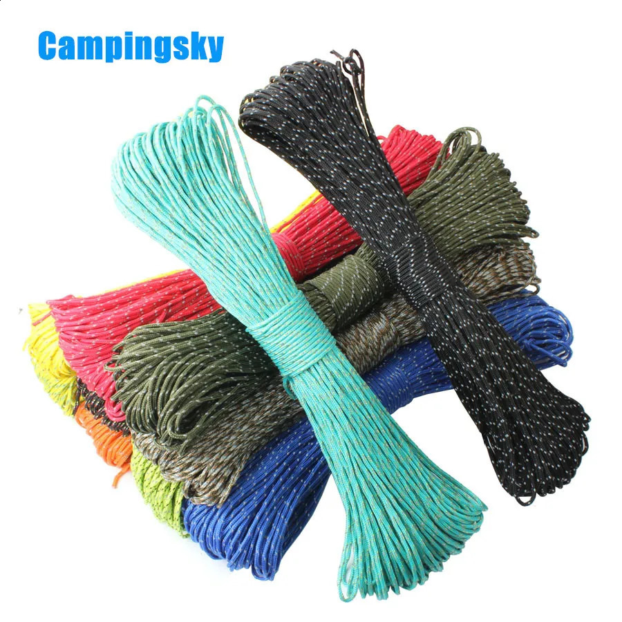 CAMPINGSKY Paracord 2mm Reflective Rope 3 Strand Core Outdoor Camping Cord Parachute Lanyard Tent Multifunction 250611