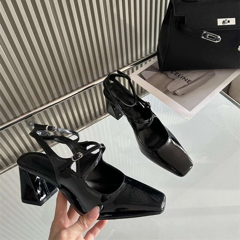 Fashion square toe women pumps buckle strap chunky heel dress shoes