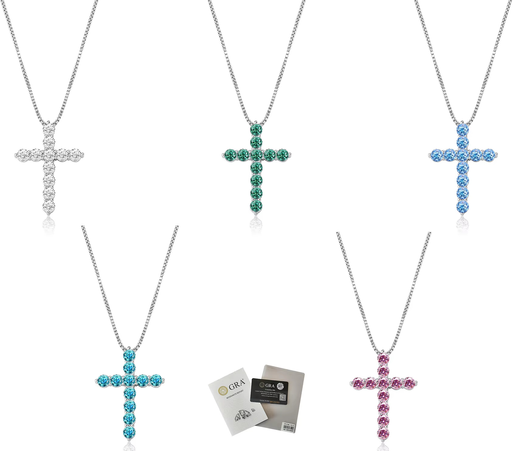 Cheapest Sterg Sier GRA Certified 3mm Vvs1 Moissanite Dia Box Chain Womens Cross Pendant Necklace