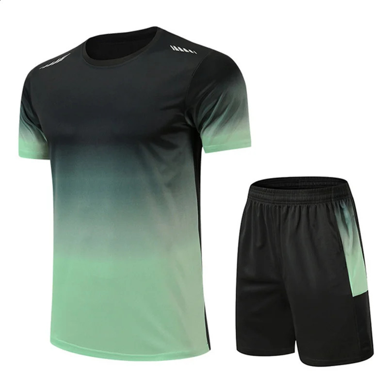 Summer Sportswear Men Gradient Printed Badminton Set Outdoor Running T-shirt and Shorts Comfortable and Breathable Clothing 250218
