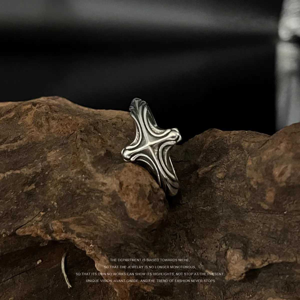 Retro Rib Cross Ring For Men Silver Color Punk Gothic Adjustable Ring Handmade Jewelry Rock Hiphop Biker Accessories Man GiftXJ250219
