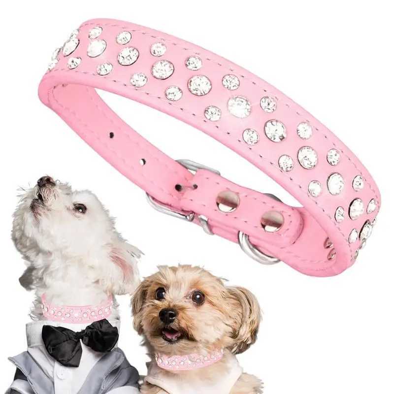 Pet Rhinestone Collar Three Rows Bling PU Leather Dog Collar Pet Dog Cat Puppy Collar Adjustable Dog Collars For Pets Dogs CatsXJ250218