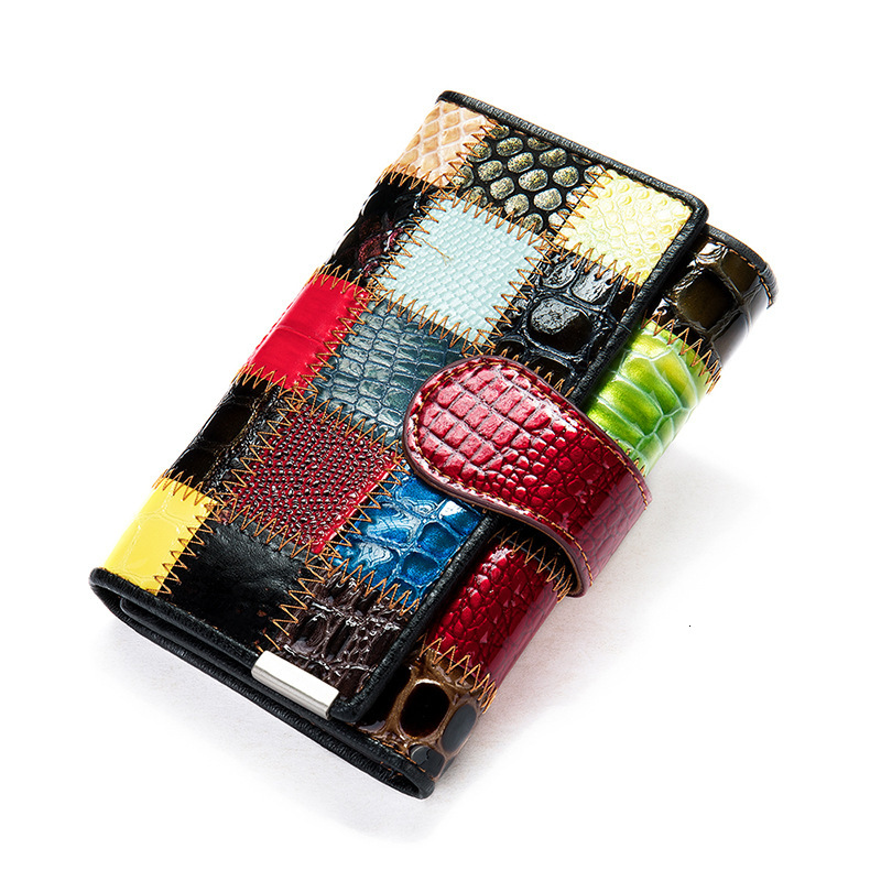 New Leather And Cowhide Wallet Designer Spliced Colorful Leather Wallet Outdoor Leisure Bag