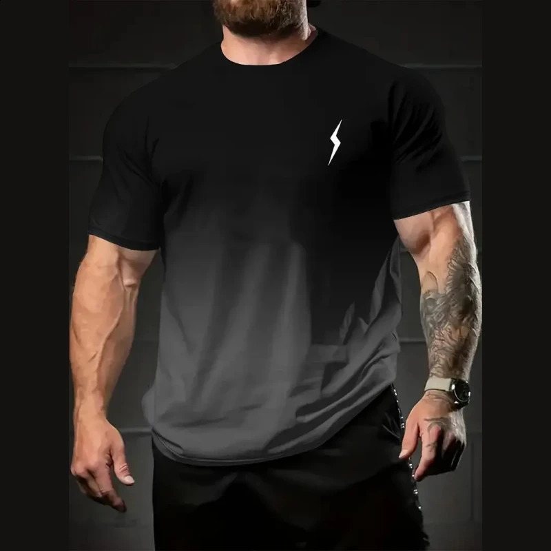 Gradient Mens TShirt Lightning Print Short Sleeve For Men Summer Casual Man Oversized Quick Dry Sports Shirts 250217