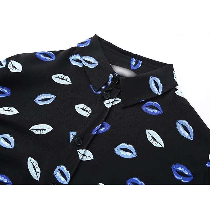 Women's Print Button Up Long Sleeve Shirts And Blouses For Women Asymmetric Collared Shirt Woman
