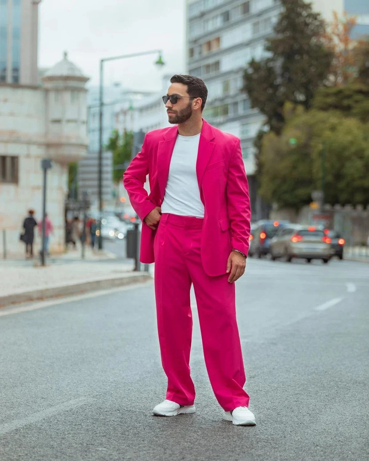 Street Wear Fuchsia Men Suits 2 Pieces Groom Party Wedding Peaked Lapel Skirt Men Tuxedos Costume Men Male Blazer Sets 250213