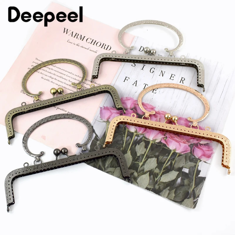 1/2/5Pcs Deepeel 20cm Embossed Metal Bag Handles Purse Frame Kiss Clasp Women Handbag DIY Sewing Brackets Woven Bags Accessories 250214