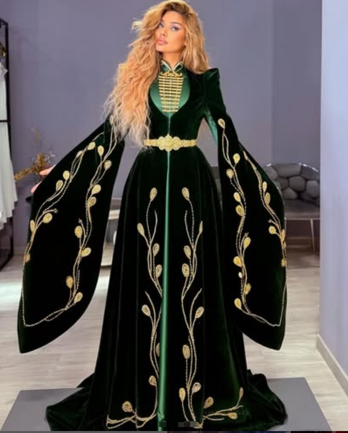 Caucasian Arabian Green Evening Dress 2025 Muslim Kosovo Moroccan Prom Dress Caftan Egyptian Formal Dress Circassians Vestio De Fiesta Middle Eastern 