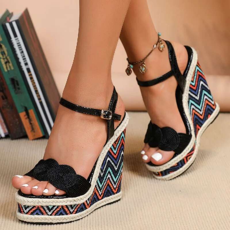 Open Toe Sandals Women Summer Weave Solid Platform Wedges High Heel Fashion Casual Shoes atillas De Mujer