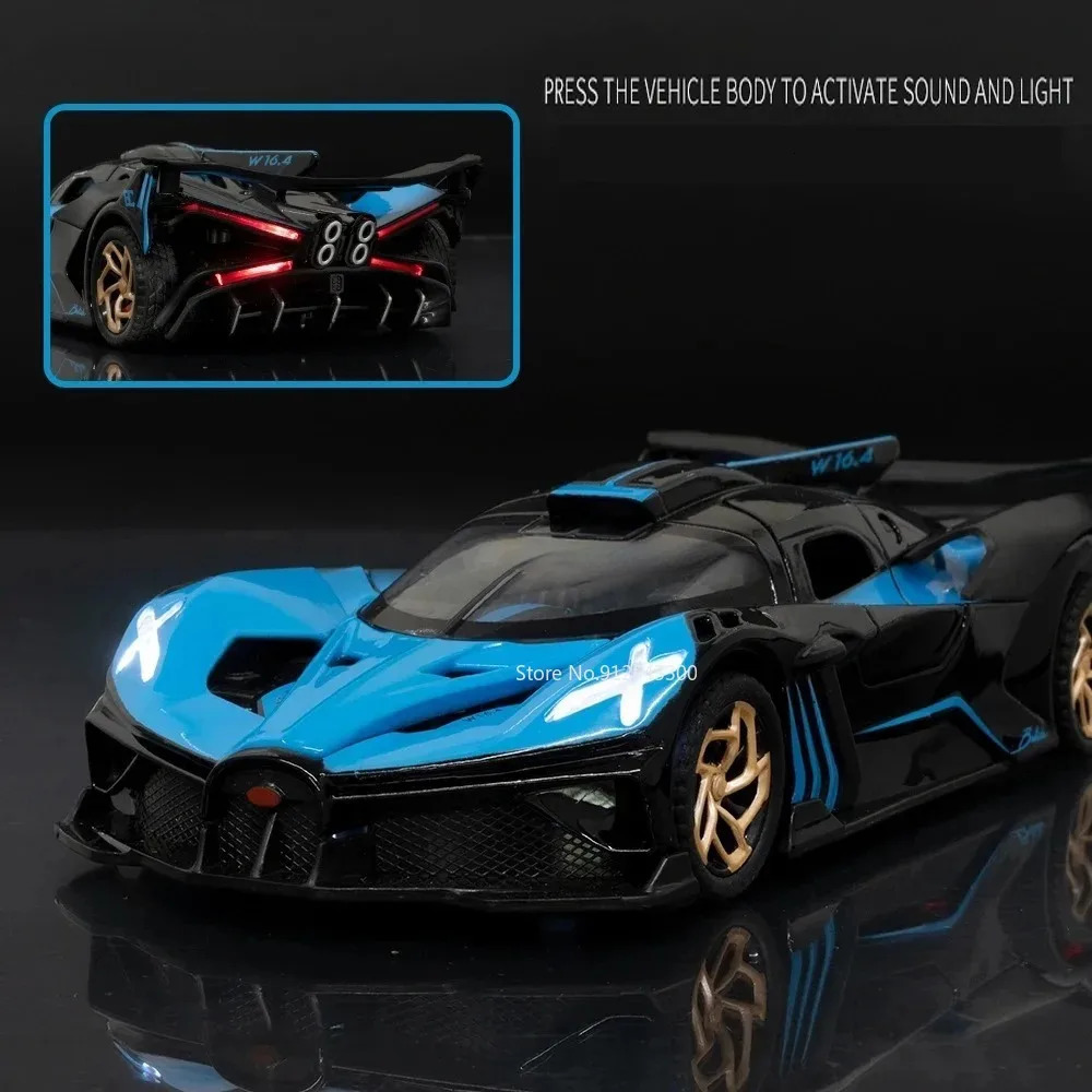 1/32 Bugatti Bolide Alloy Sport Car Model Toys Simulation Diecasts Metal Vehicle With Sound Light Pull Back Decoration Boy Gifts 250219
