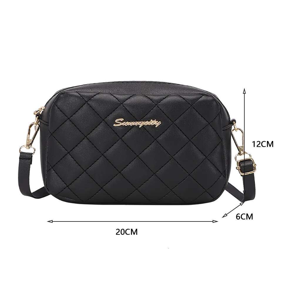 Female Black Crossbody Shoulder Bag Lady Elegant Pu Leather Hot Lattice Trending Small Capacity Square Handbag