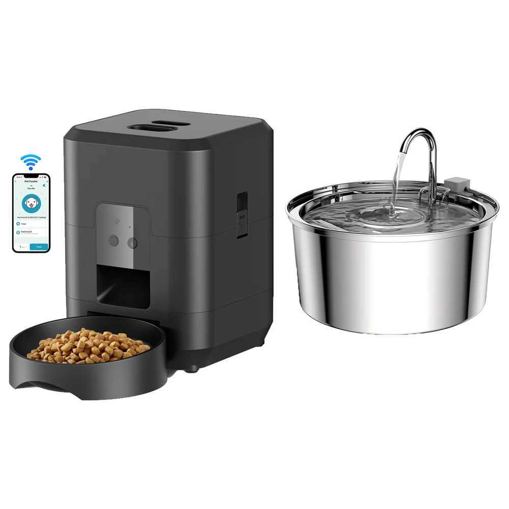 Dog Feeders Automatic cat feeder 3.5L dog dry food dispenser bowl 2L pet dog water dispenser for pet smart Tuya WIFI feeder H250218