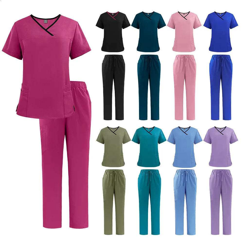 Nurse Women Casual Short Sleeved Apparel Top Pharmacy Working Hospital Doctor Nursing Uniform Vneck 250114