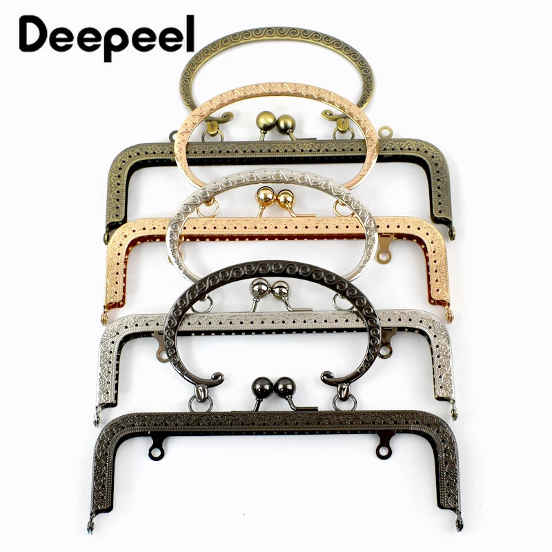1/2/5Pcs Deepeel 20cm Embossed Metal Bag Handles Purse Frame Kiss Clasp Women Handbag DIY Sewing Brackets Woven Bags Accessories 250214