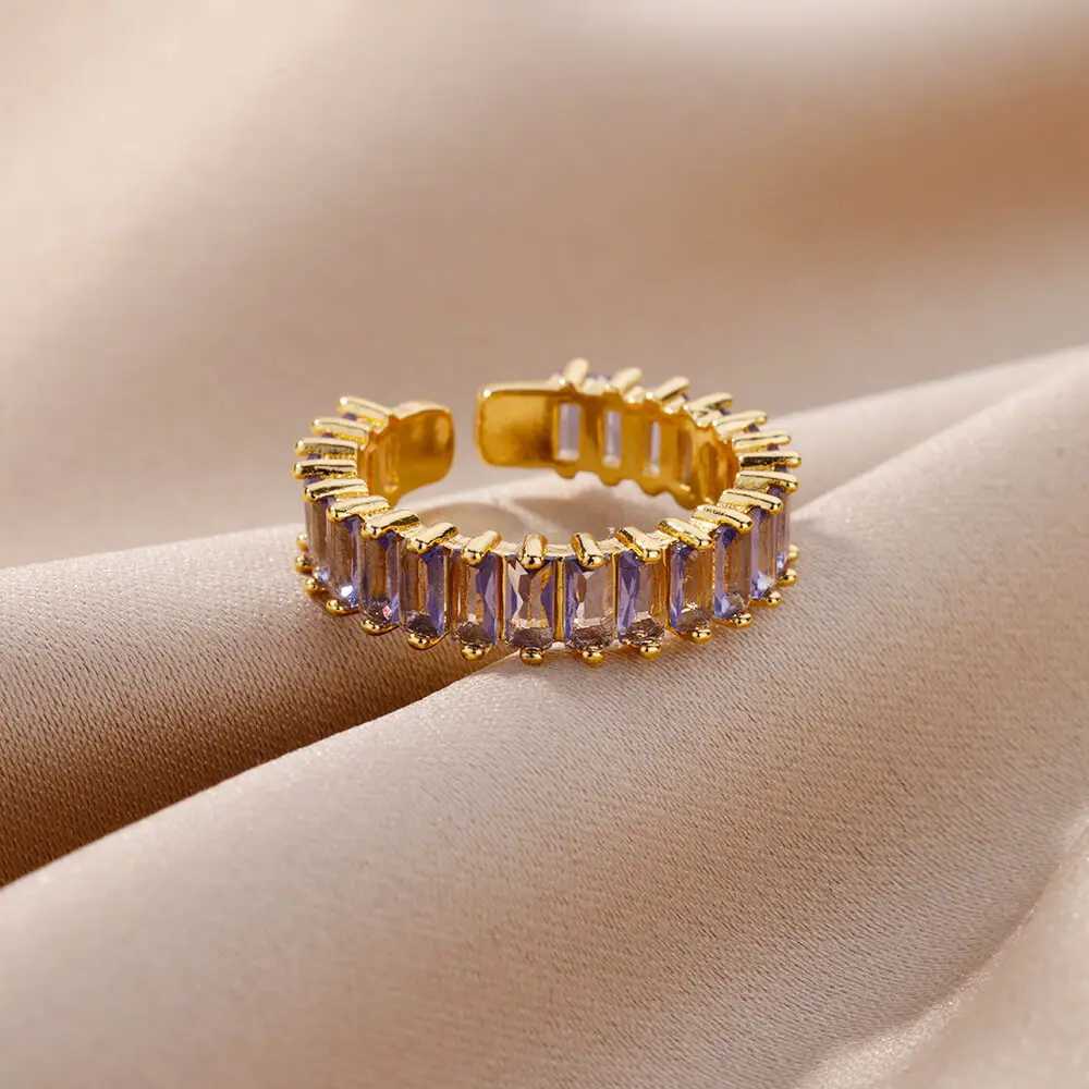 Colored Zircon Rings for Women Gold Color Adjustable Stainless Steel Ring 2024 Trend Wedding Engagement jewelry anillos mujerXJ250219