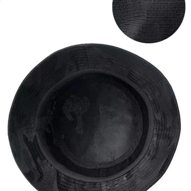 Mens Black Bucket Hat Sun Doublesided Panama Camouflage Bob Cotton Male Fishing Man Hiking Climbing Fisherman Hip Hop Cap 250117
