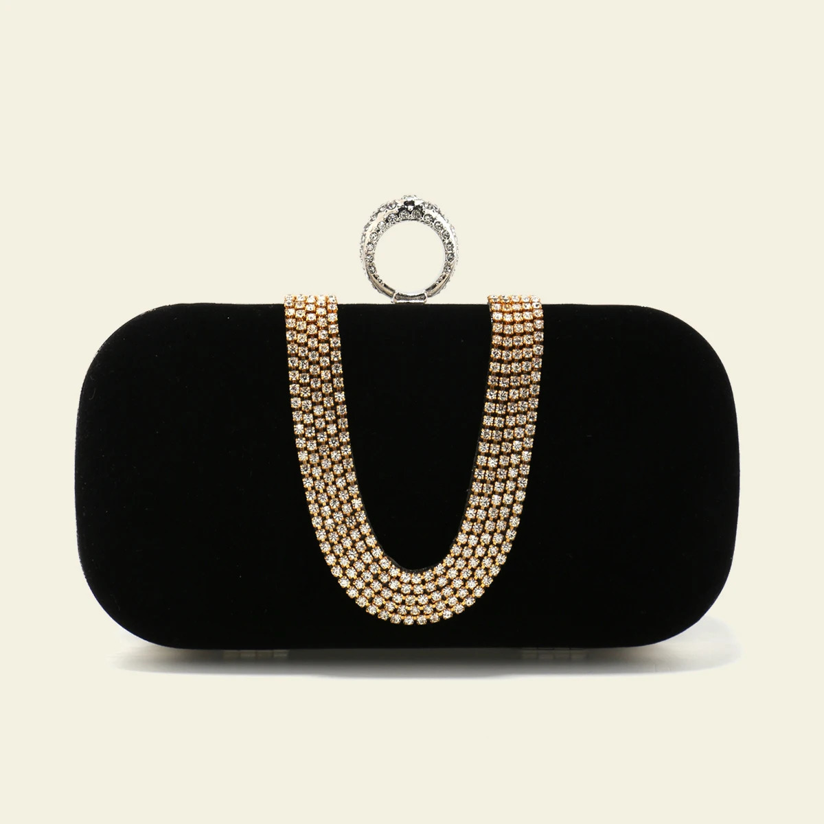 Women Glitter Clutch Bags Velvet Small Handbags Rhinestones Party Box Holder Finger Ring Fashion Bridal Wedding Purse 250218