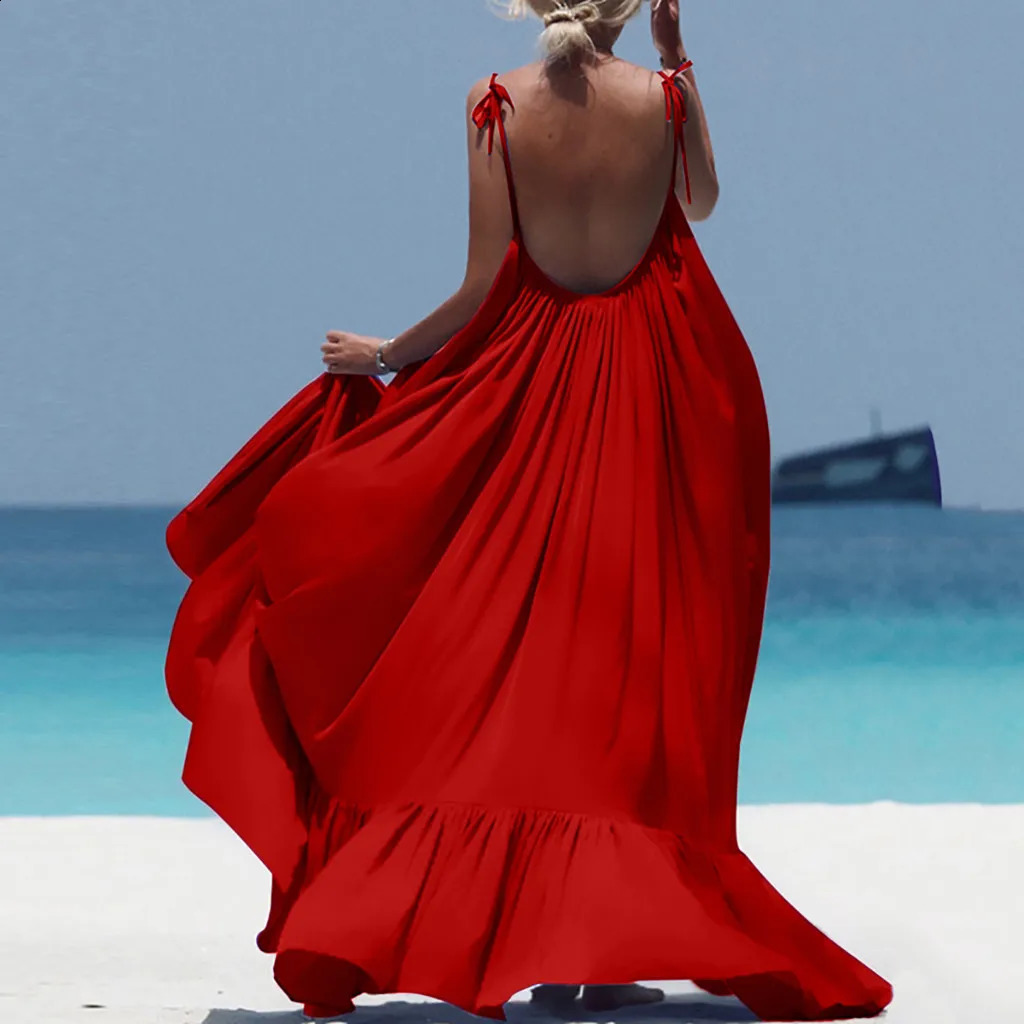 Summer Dress 0 Women Boho Maxi Solid Sleeveless Long Backless Dress Evening Party Beach Dress Sukienki Damskie Eleganckie 250218