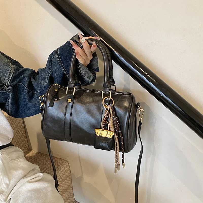 Trendy Street Korea Designer Bowling Box Handbag For Women Boston Retro Texture Leather Bag Female Shoulder Bag Y250218