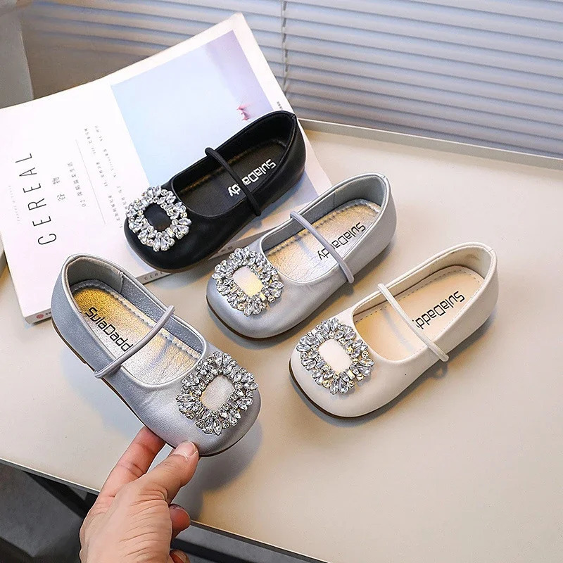 Girls Princess Leather Shoes Rhinestone Kids Ballet Shoes Fashion Shallow Non-slip Childrens Flats for Party Wedding 250219