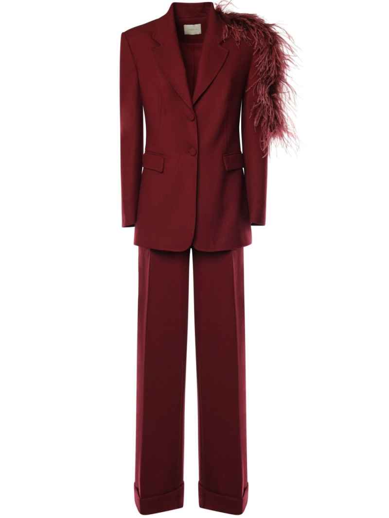 Classic Women Suits Feather Single Breasted Ladies Business Blazer Notched Lapel 2 Piece Set Jacket Pants Fashion Work Wear Customized