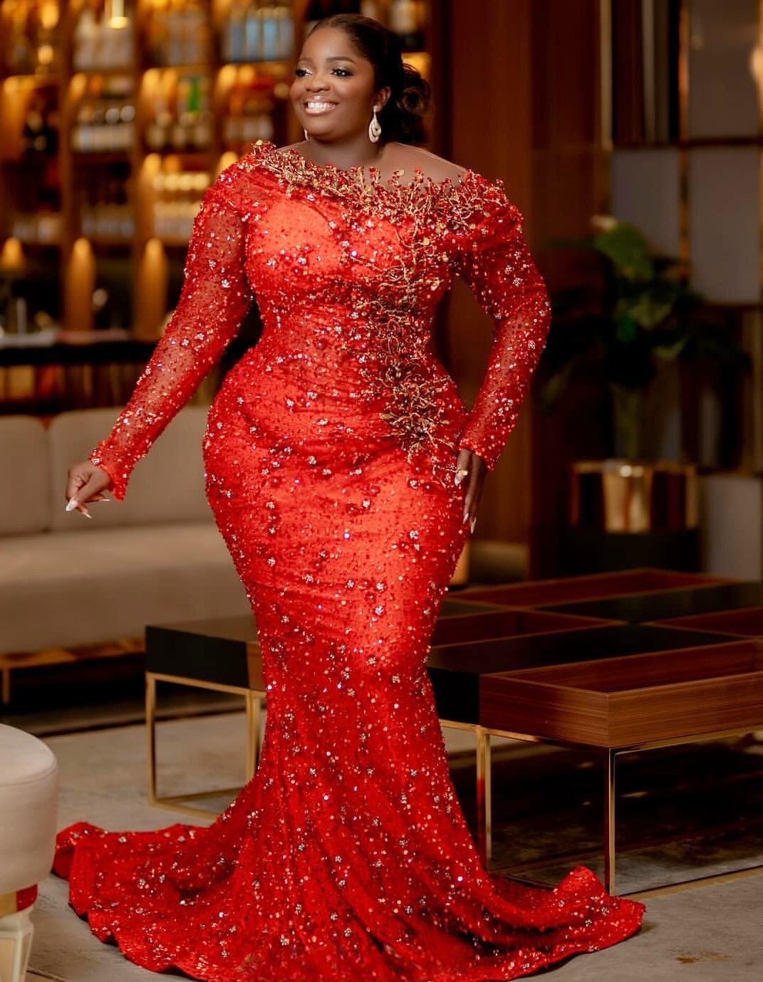 Aso Ebi Red Mermaid Prom Dresses 2025 Crystals Beaded Sequined Evening Formal Party Second Birthday Engagement Gowns Plus Size Dress For Special Occas