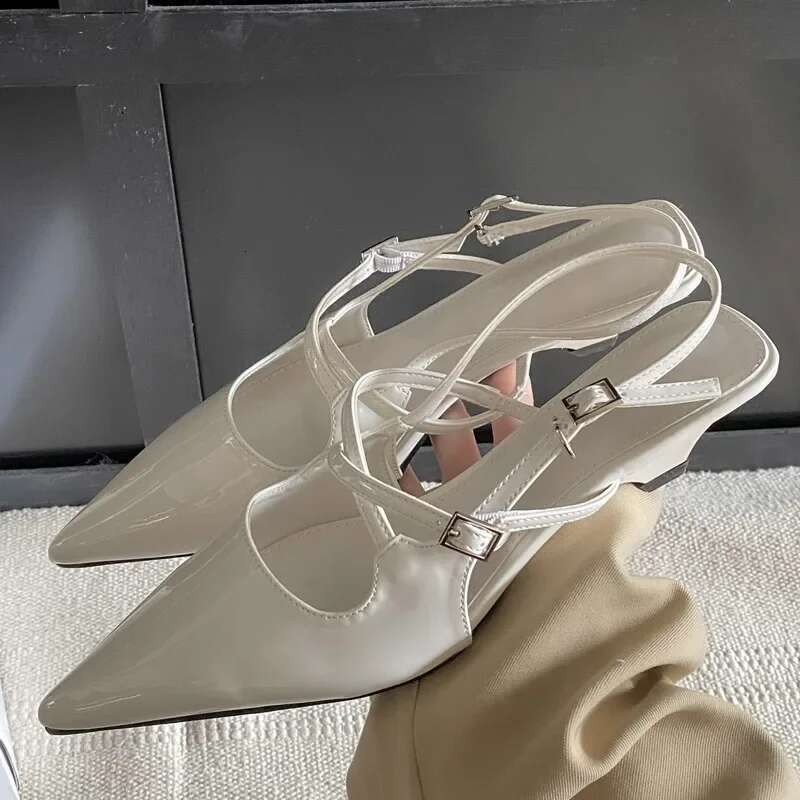 New Fashion Thin Low Heels Women Pumps Elegant Pointed Toe Buckle Strap Party Dress Mule Shoes atillas De Mujer