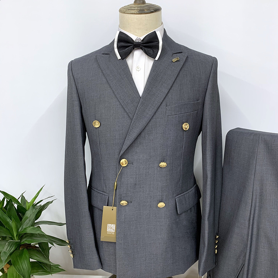 Men's Suits Blazers Fashion Men's Leisure Boutique Double Breasted Plaid Suit 2 Piece Set Drees Blazers Jacket Pants Trousers Two Pcs 231205