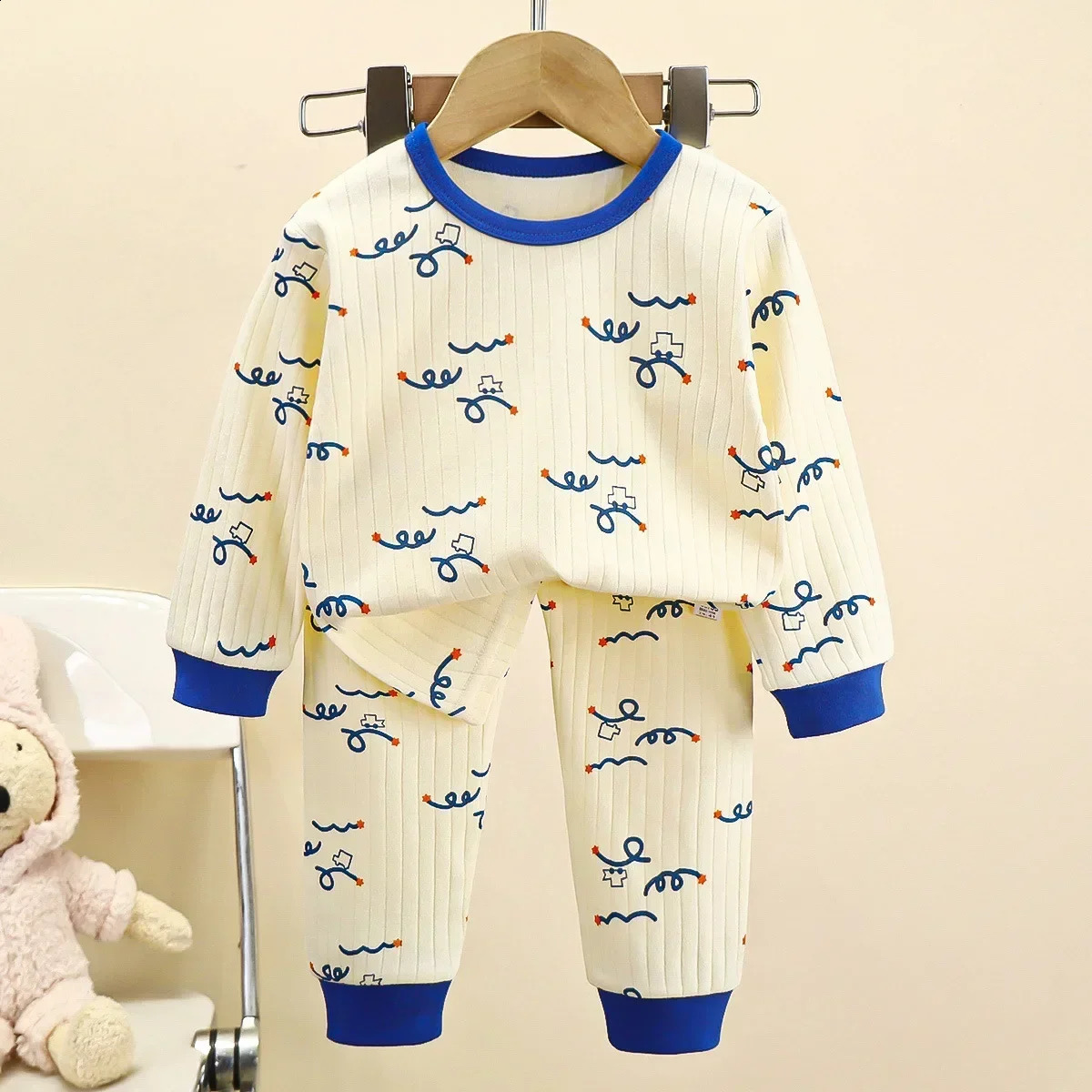 Kids Boys Girls Pure Cotton Warm Pajamas Cute Cartoon Long Sleeve T-Shirt Pants Toddler Baby Autumn Underwear Clothing Sets 250218