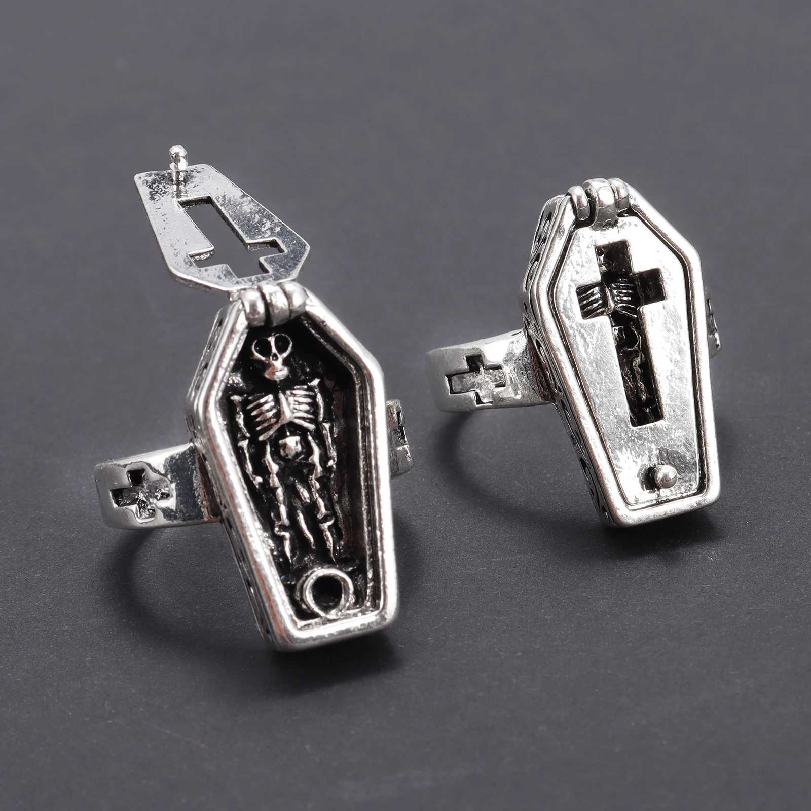 Retro Fashion Man Skull Coffin Cross Punk Hip-hop Gothic Ring Jewelry GiftXJ250219