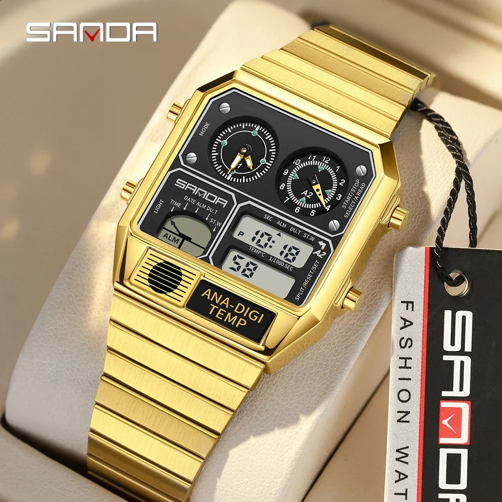 SANDA 3192 -selling LED Electronic Square Mens Youth Casual Multi-function Thermometer Stopwatch Chronograph Mens Watch 250217