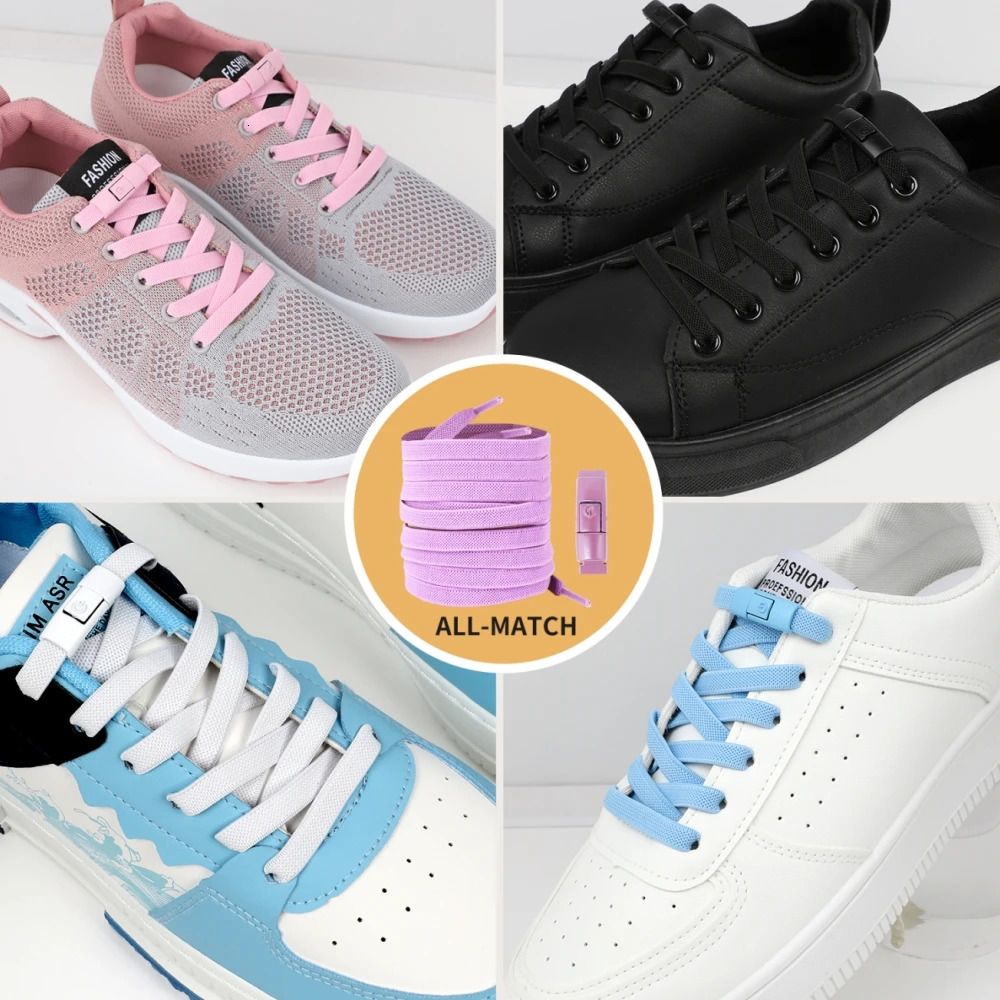 Without Ties Elastic Laces No Tie Shoe Press Lock Shoelaces Sneaker Kids Adult 8MM Widened Flat Shoelace for Shoes 250219