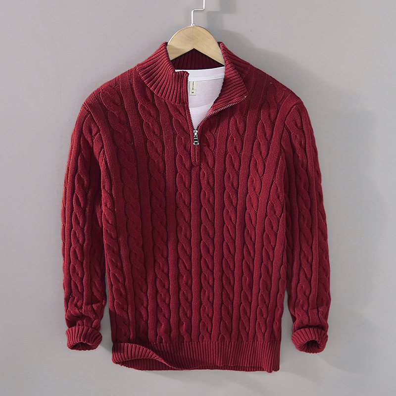Men Long Sleeve Casual Thickening Warm Jumper Sweaters Men Fashion Twist Style Pullover High Neck Zipper Sweater Tops Plus Size XXXL Knitwear