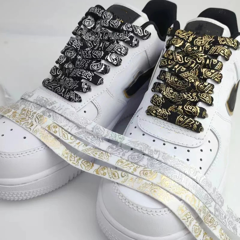 Flat Shoe Laces Cashew Flower Shoelaces for Sneakers Gilding Handpainted Sports Casual Basketball Tennis Shoelace Shoestrings 250219