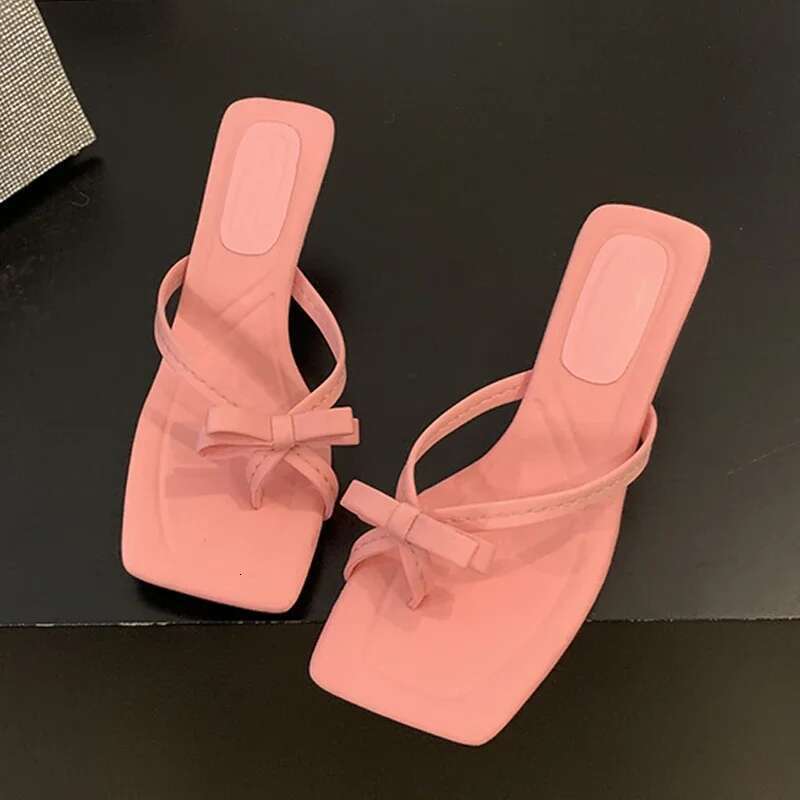 Summer Satin Butterfly-knot Clip Toe Women Slipper Sandals Thin Low Heels Party Dress Slides Ladies Shoes