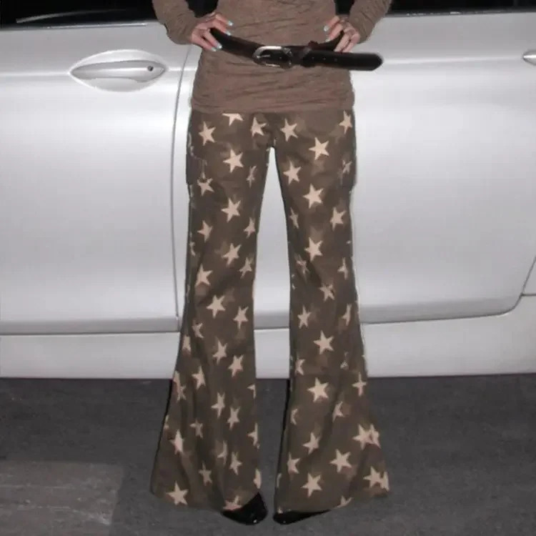 European and American Retro Star Print Loose Casual Cargo Pants Women Y2K Harajuku Low Waist Fashionable Hip-hop Floor Pants 250218