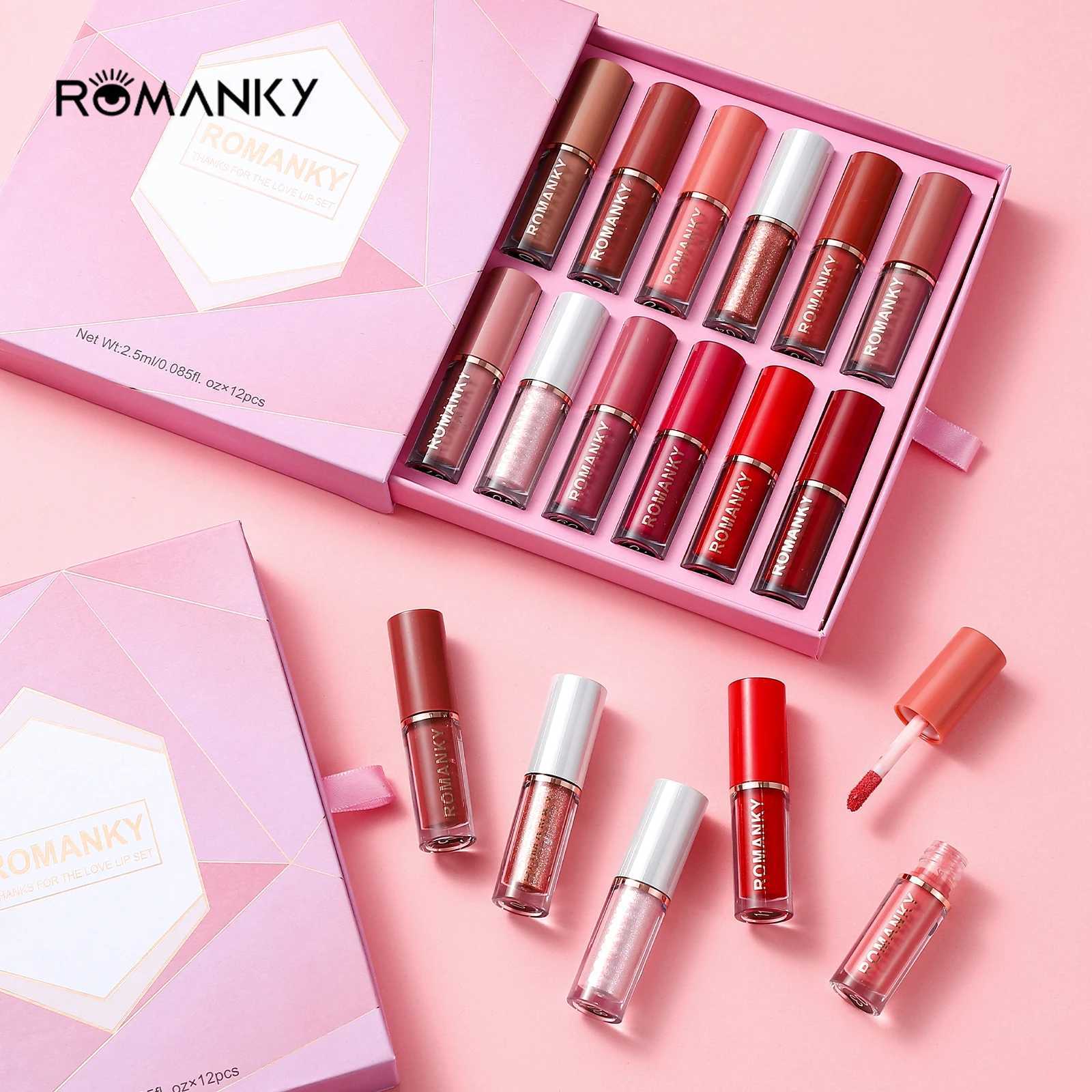 12 colors set matte lip gloss long-lasting smooth velvet texture for womens music festival make-upW250219
