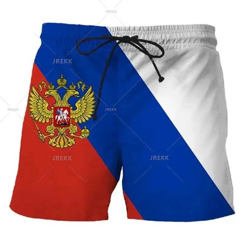Men's Shorts Russian flag badge shorts for mens holiday 3D printing new fashion swimwear mens 2024 casual street oversized mens ice shorts z25021