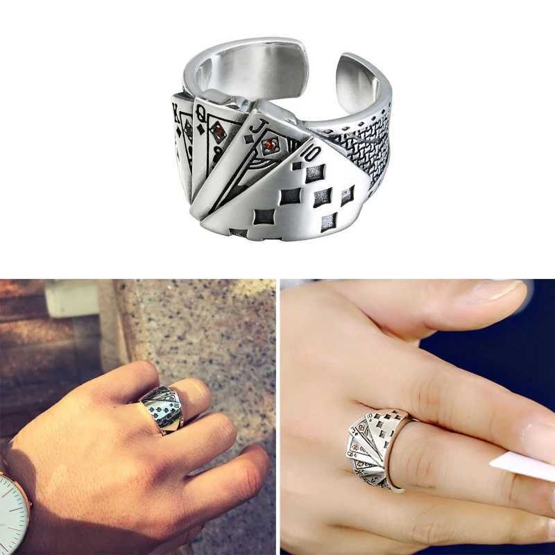 Cool Playing Cards Finger Ring Open Adjustable Ring Hip Hop Lucky Band Ring Jewelry Gifts for MenXJ250219