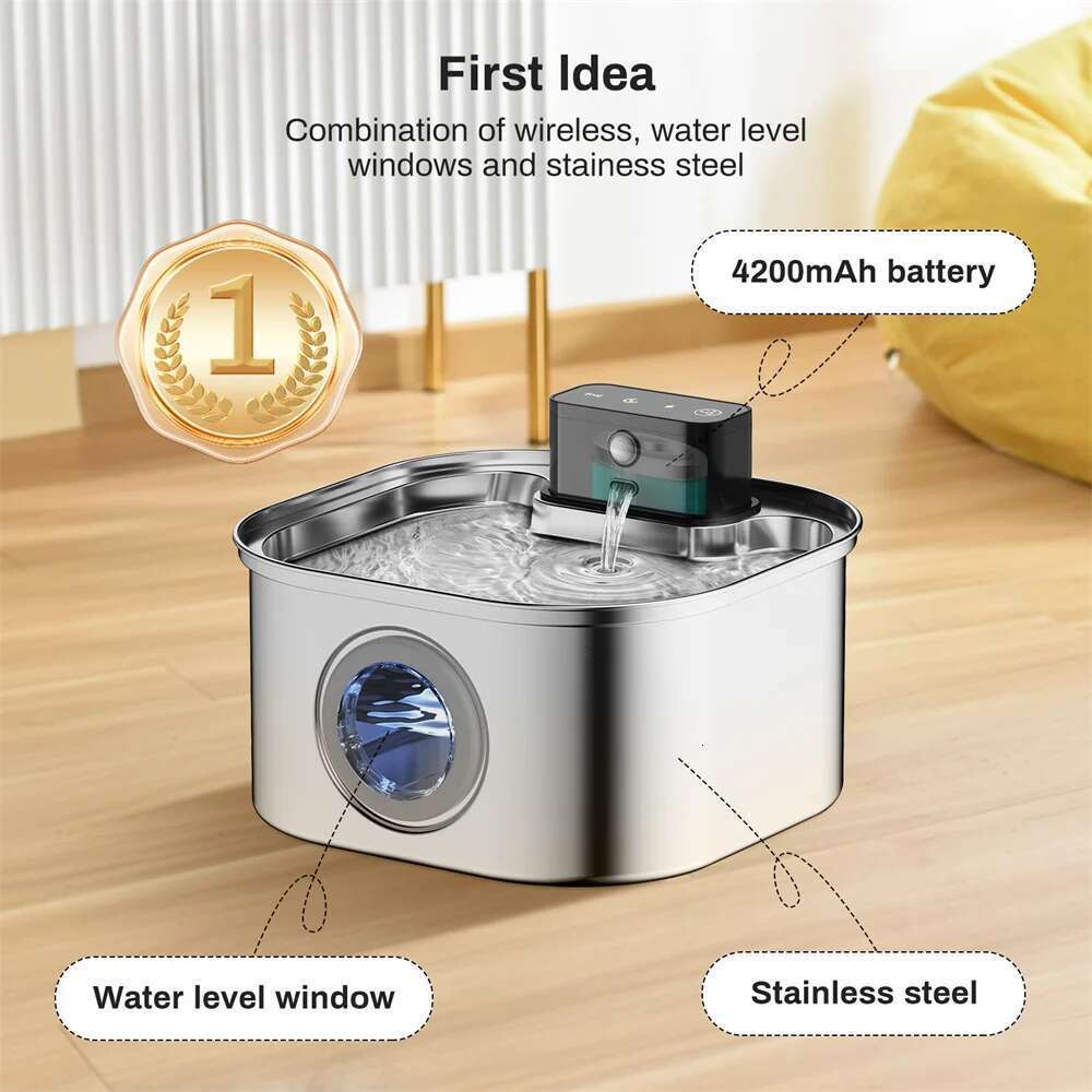 3.2Lstainless Less Charging Cat And Dog Water Fountain Rechargeable Automatic Induction Cycle Filter Pet Drinking Bowl
