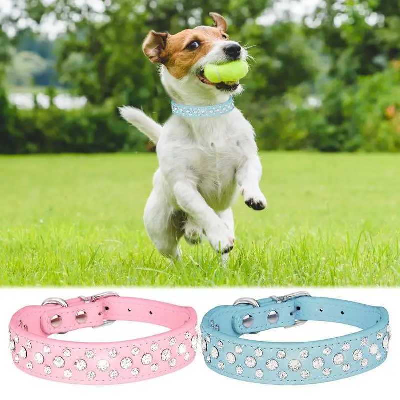 Pet Rhinestone Collar Three Rows Bling PU Leather Dog Collar Pet Dog Cat Puppy Collar Adjustable Dog Collars For Pets Dogs CatsXJ250218