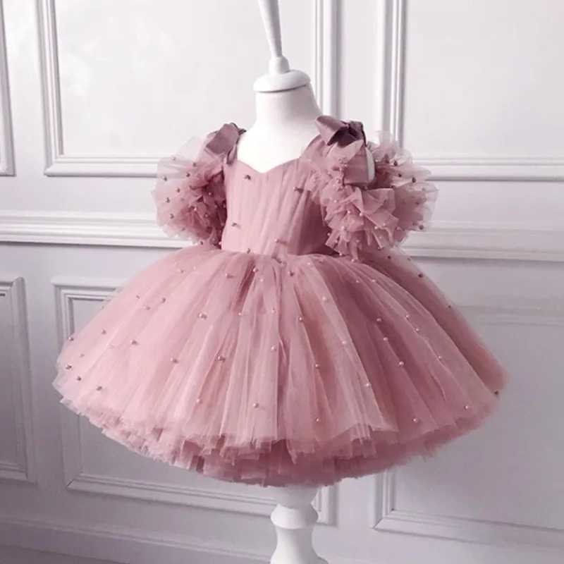 Baby girl dress 0-5Y new pearl princess dress baby baptism dress lace tutu net yarn girl birthday party dress girl dressT250219