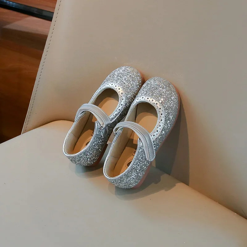 Girls Leather Shoes Children Flats Princess Spring Summer Kids Dress Shoes for Wedding Party Bling Glitter H09054 250219