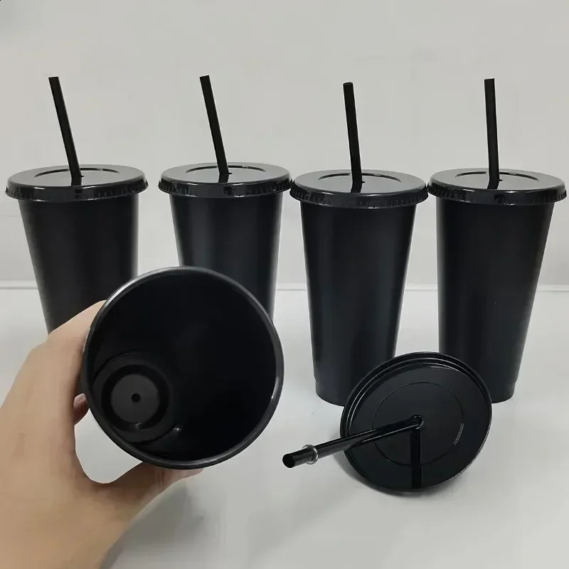 5pcs Tumblers with Lids and Straws Reusable Plastic Cups Iced Coffee Large Water Bottle Party Cold Mug Summer Drinkware 250224
